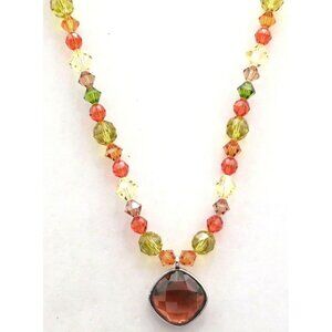 Swarovski Silver Tone Faceted Bi-cone Multi Color Beaded Pendant Necklace Signed